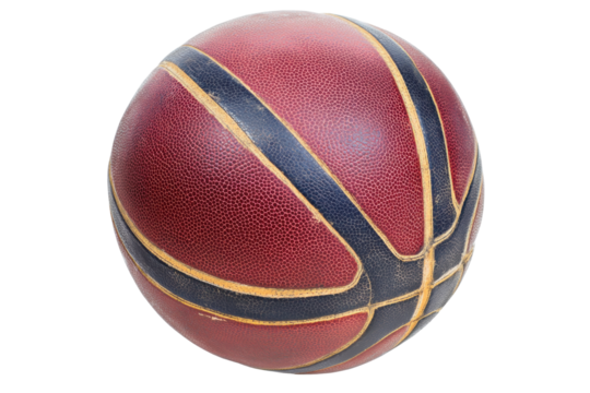 Close up of a textured orange basketball isolated on transparent background. Basketball isolated on white background.