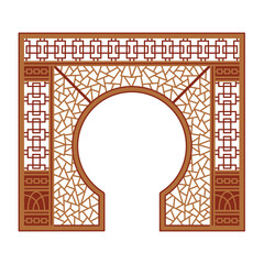 round window with decorative grille in the Chinese house is made in flat style and highlighted on white background. traditional Chinese window, detail of traditional Chinese house. stock vector illust