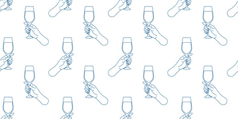 Elegant hand holding a wine glass against a seamless light background design for celebrations and events