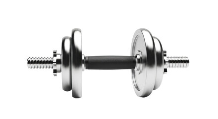 Obraz premium Metal dumbbell sits centered against a isolated background, showcasing its shiny, detailed design.