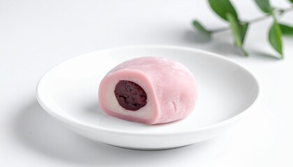 Pink daifuku mochi is a delicious japanese sweet filled with red bean paste. Perfect for food blogs, restaurant menus, and social media posts.