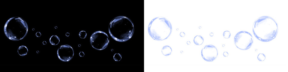 Floating bubbles with shiny reflections and a soft transparent glow. Perfect for overlays in your designs. PNG format.