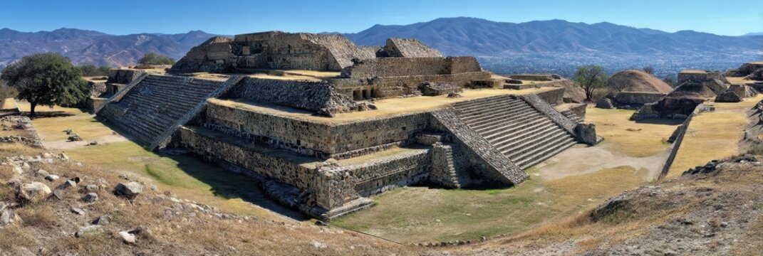 General View of Monte Alban: A Captivating Ancient Zapotec Pyramid in Mexico's UNESCO Heritage Spot