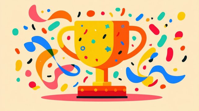 Celebrating Employee Appreciation Day: A Vibrant Trophy Design Surrounded by Colorful Confetti for a Joyous Workplace Celebration