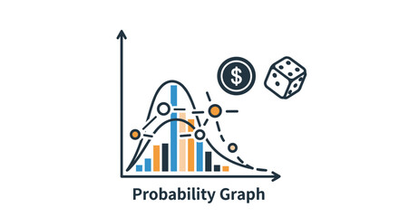 Obraz premium Illustration of probability graph with coin and dice icons