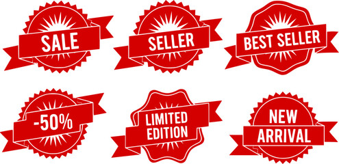 Retro 90s Sale Best Seller Badges Black Silhouette Vector Set. Discount, Promo, Offer, Label, Starburst, Vintage, E-commerce, Marketing.