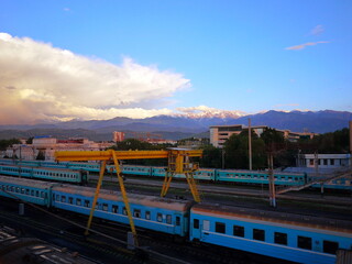 Railway station in Almaty. Almaty city in Kazakhstan, railway in the city