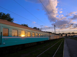 Obraz premium Railway station in Almaty. Almaty city in Kazakhstan, railway in the city