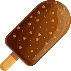 Rich Chocolate Ice Cream Bar With Toasted Nut Pieces On A Wooden Stick On A Transparent White Background And A Soft Shadow