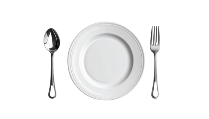  Dining setup with plate and cutlery set, isolated on transparent background