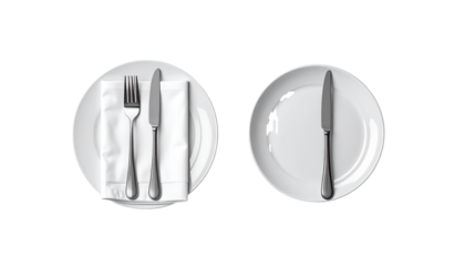  Minimalist plate and cutlery arrangement, isolated on transparent background