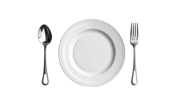 Dining setup with plate and cutlery set, isolated on transparent background