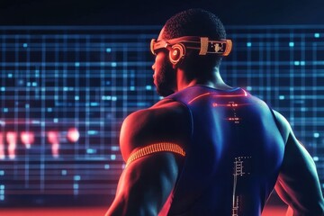 Futuristic athlete using advanced technology to enhance training performance