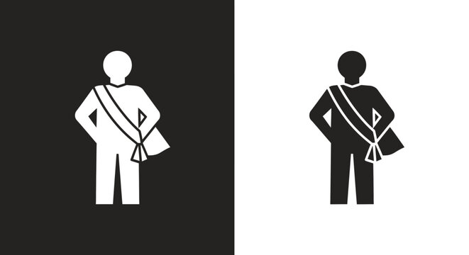 Minimalist Person with Sash Vector Icon in Black and White Glyph Style