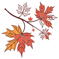 Artistic illustration of a maple branch with colorful autumn leaves
