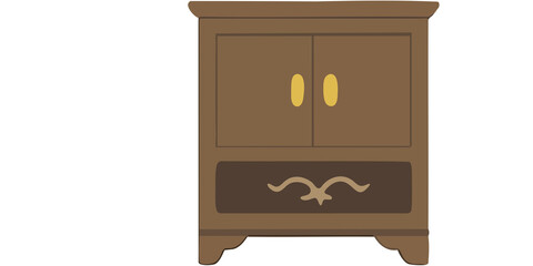 Wooden cabinet with drawers and handles, Classic brown furniture design, Home interior storage cupboard concept