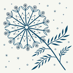 Decorative Blue Dandelion Illustration with a Snowflake Motif