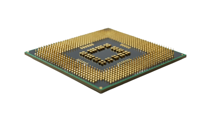 Processor displays its array of golden pins against the isolated background. - high quality Processor displays its array of golden pins against the is