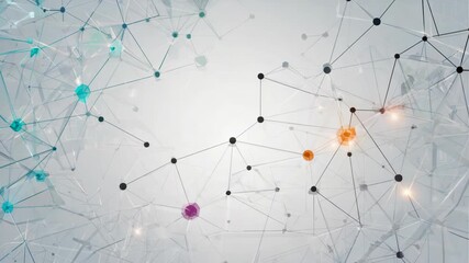 abstract technology network background, white and light grey gradient, geometric polygon mesh, connected lines and colorful nodes, futuristic digital pattern - Powered by Adobe