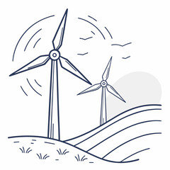 Line Art Illustration of Wind Turbines for Renewable Energy