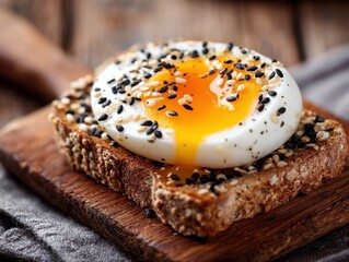 Perfect Fried Egg on Multigrain Toast Sesame Seeds Breakfast Delight Nourishing Start Sunny Side Up Protein Rich Morning Meal Culinary Still Life