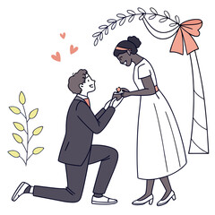 Elegant Wedding Illustration of a Couple Under a Floral Arch