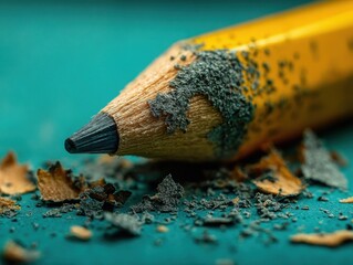 Sharpened Pencil Tip with Graphite Shavings: Writing Instrument, Close-Up View, Graphite Lead, School Supplies, Artistic Tool, Sharpening Process, Art Education