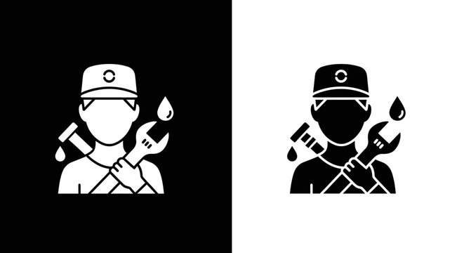 Plumber Service Vector Icon with Worker and Wrench Glyph Design