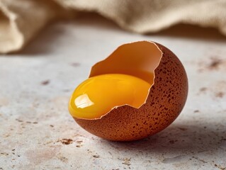 Cracked Chicken Egg Close Up With Yolk On Rustic Surface Culinary Delight Fresh Ingredient Preparation Breakfast Ingredient Organic Farm Food Raw Ingredient Culinary Photography