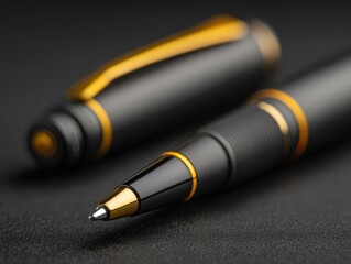 Luxury Pen Close Up Black And Gold Design Writing Instrument Office Supply Executive Gift Precision Tool Stationery Item Business Accessory Elegant Design Writing Tool Craftsmanship