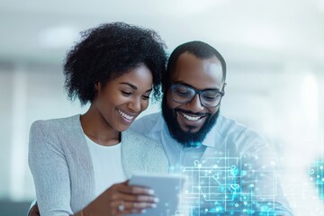 Creative professionals collaborating in a modern office environment while using digital technology