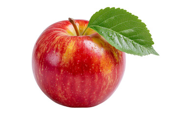 Fresh red apple with leaf isolated on transparent background