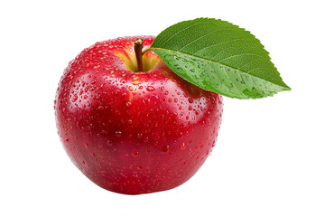 Fresh red apple with leaf isolated on transparent background