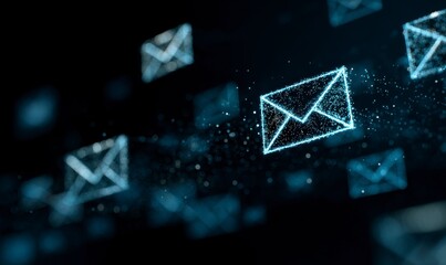 Digital Email Icons Glowing in a Dark Background Art Concept