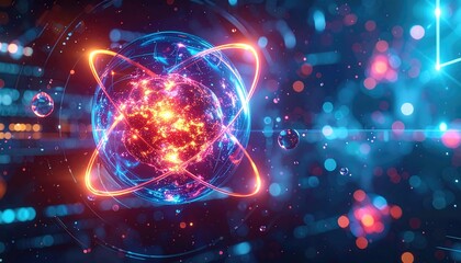 Obraz premium Glowing Orb with Red and Blue Energy Trails