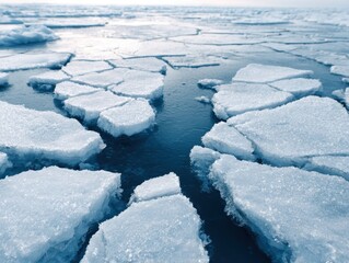 Frozen Sea with Cracked Ice Floes Displaying Winter Landscape for Climate Change Awareness: Arctic, Cold, Nature, Environment, Glacial, Frozen Water, Scenic