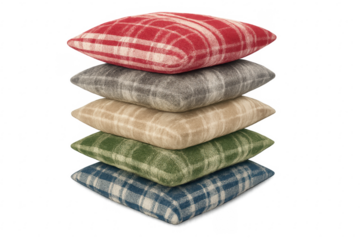 Stack of plaid flannel cushions providing comfort