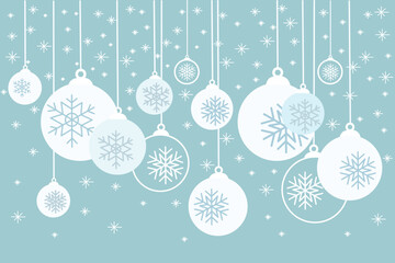 Christmas bauble decoration with snowflakes on blue background. vector illustration for greeting christmas and New Year card