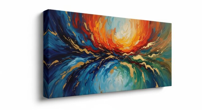 Abstract art painting with orange and blue color, isolated on white background - Powered by Adobe