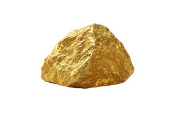 Smooth golden ore chunk with natural irregular shape, displaying rich yellow metallic surface with textured appearance, isolated on a transparent background