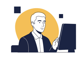 Professional Man with Computer &ndash; Modern Flat Vector Portrait Design