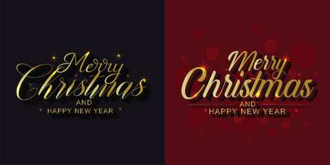 Merry Christmas and Happy New Year. Calligraphy lettering banner design set