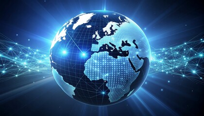 Fototapeta premium Digital Globe With Network Connections And Light Rays america