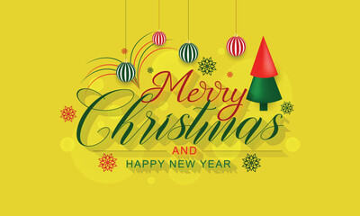 Merry Christmas green and red lettering on yellow background