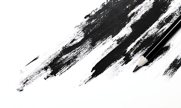 Black Charcoal Pencil Strokes on White Background. Generative With Ai