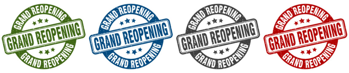 grand reopening stamp. grand reopening round stamp set isolated on white background