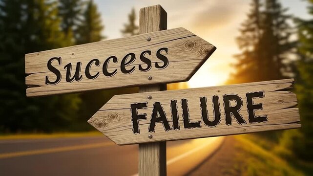 Wooden signpost with arrows labeled Success and Failure