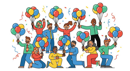 Diverse Group of People Celebrating with Balloons A Colorful and Joyful Celebration Concept