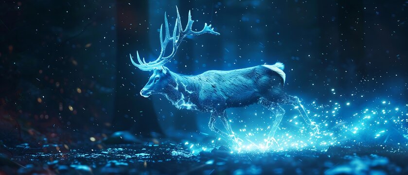 Energetic Luminescence: A Digital Stag Embodiment Radiating Mystical Energy - Powered by Adobe