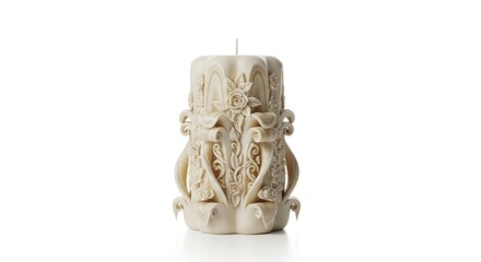 Fototapeta premium Intricately carved candle on white background